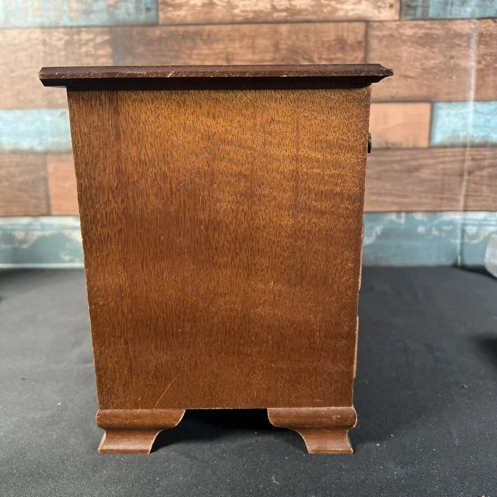 Vintage Wood Music Jewelry Box 5Drawer, Top Lift, Middle Ring Holder‎ - WORKS